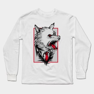 Angry Wolf Dog White Red Long Sleeve T-Shirt